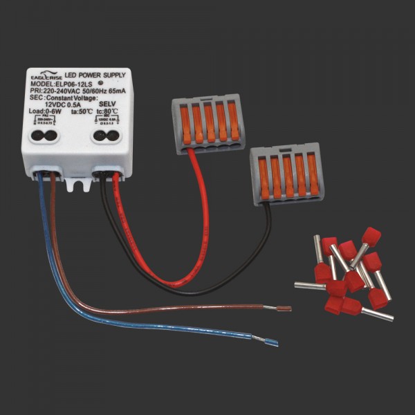 Power supply, 12 V DC, 6 W, for installation in flush mounted socket,